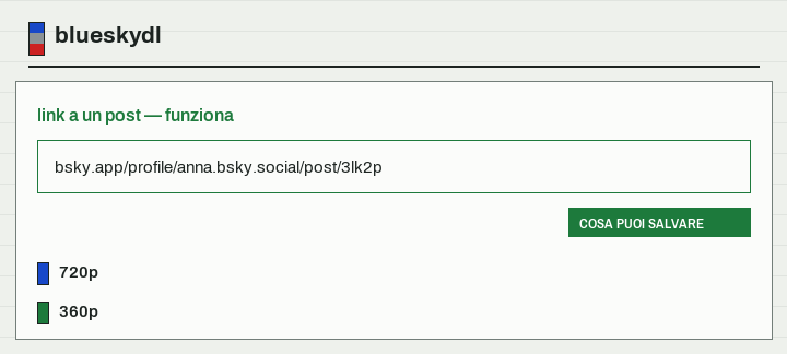 Un link di post porta a un video salvabile; dietro un link di profilo non c'è nulla.